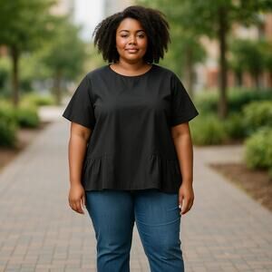 Eloquii Womens Blouse Size 22 Short Sleeve Black Pleated Hem Work‎ Office Top